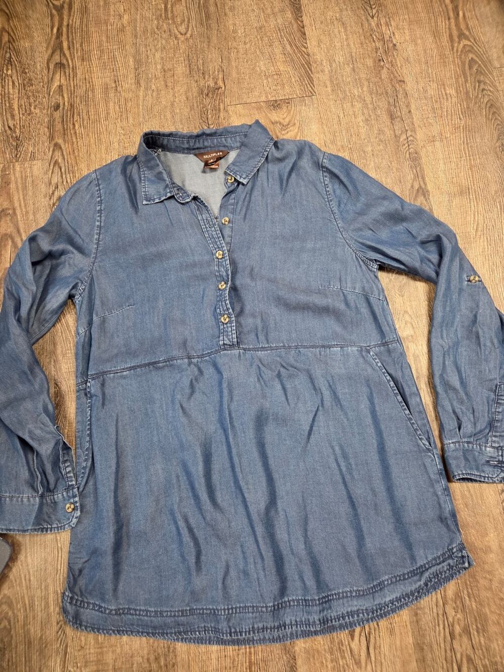 Multiples Chambray Lyocell denim popover tunic shirt blouse Small Top